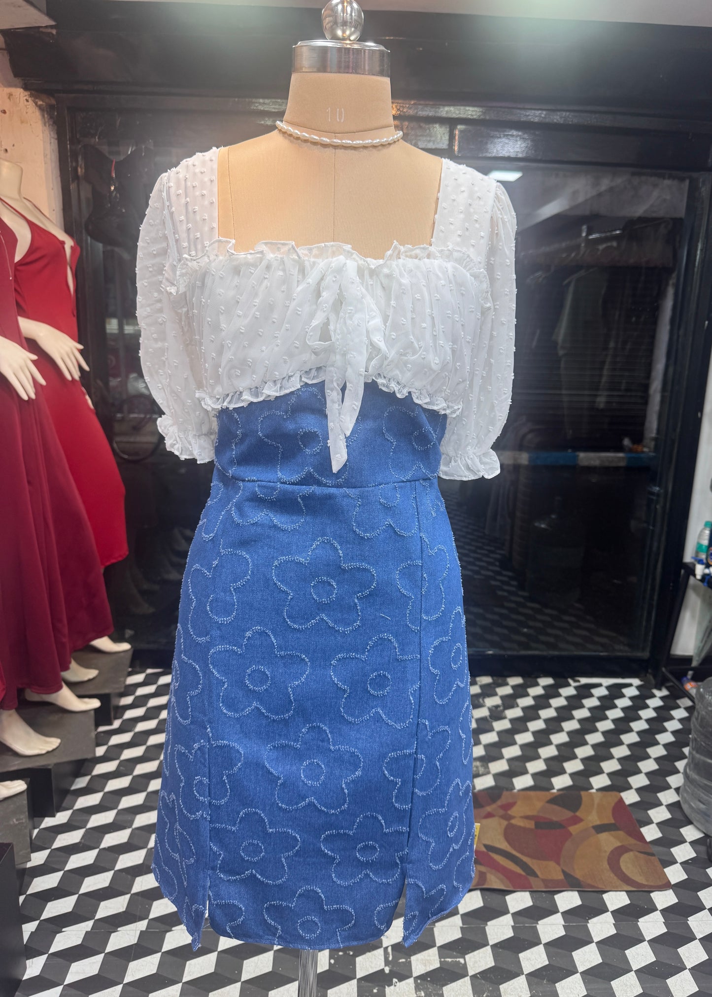 Floral Embroidered Denim Dress