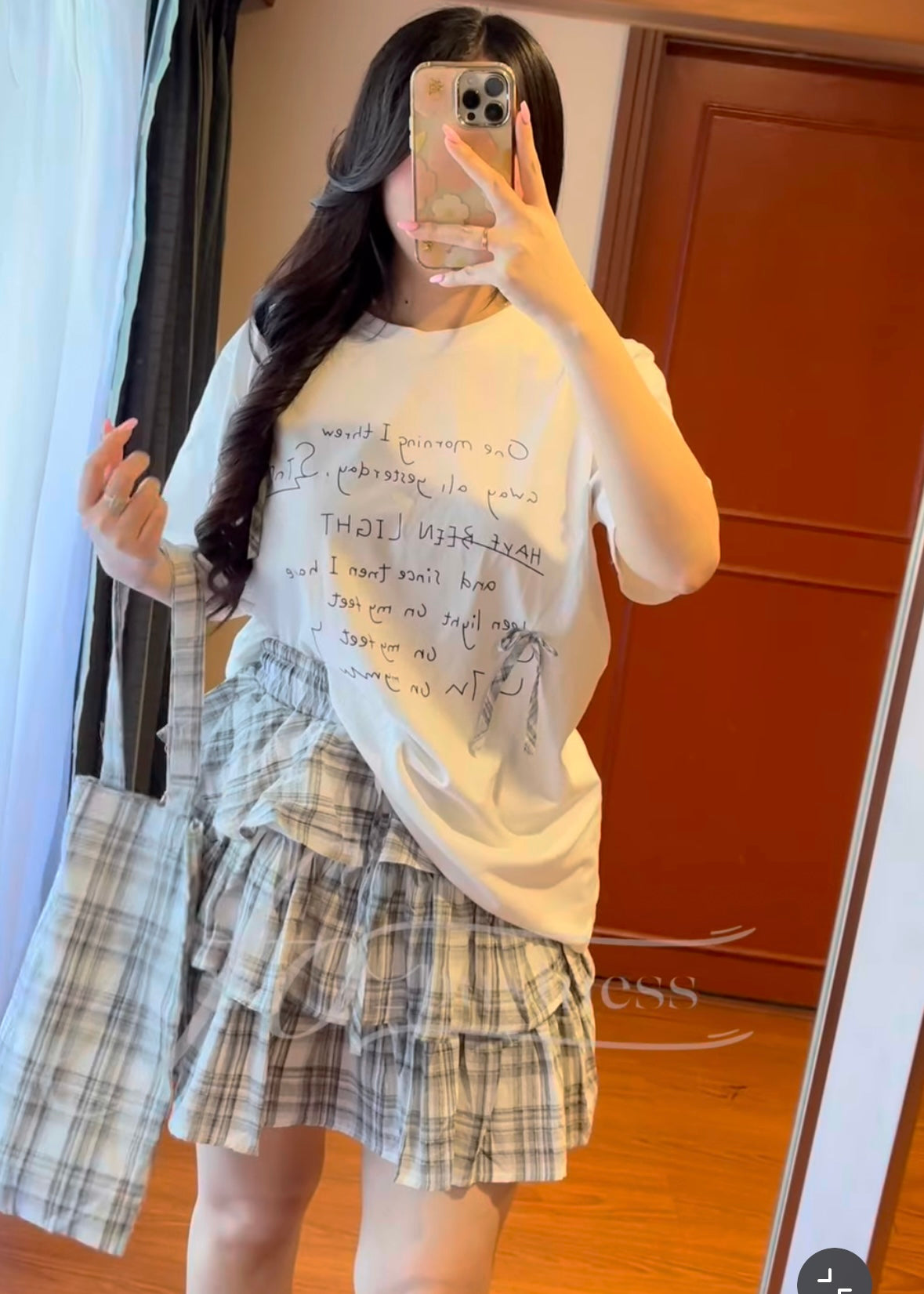 3 Pc Set - Oversized T-shirt, Pleated Skirt and Bag