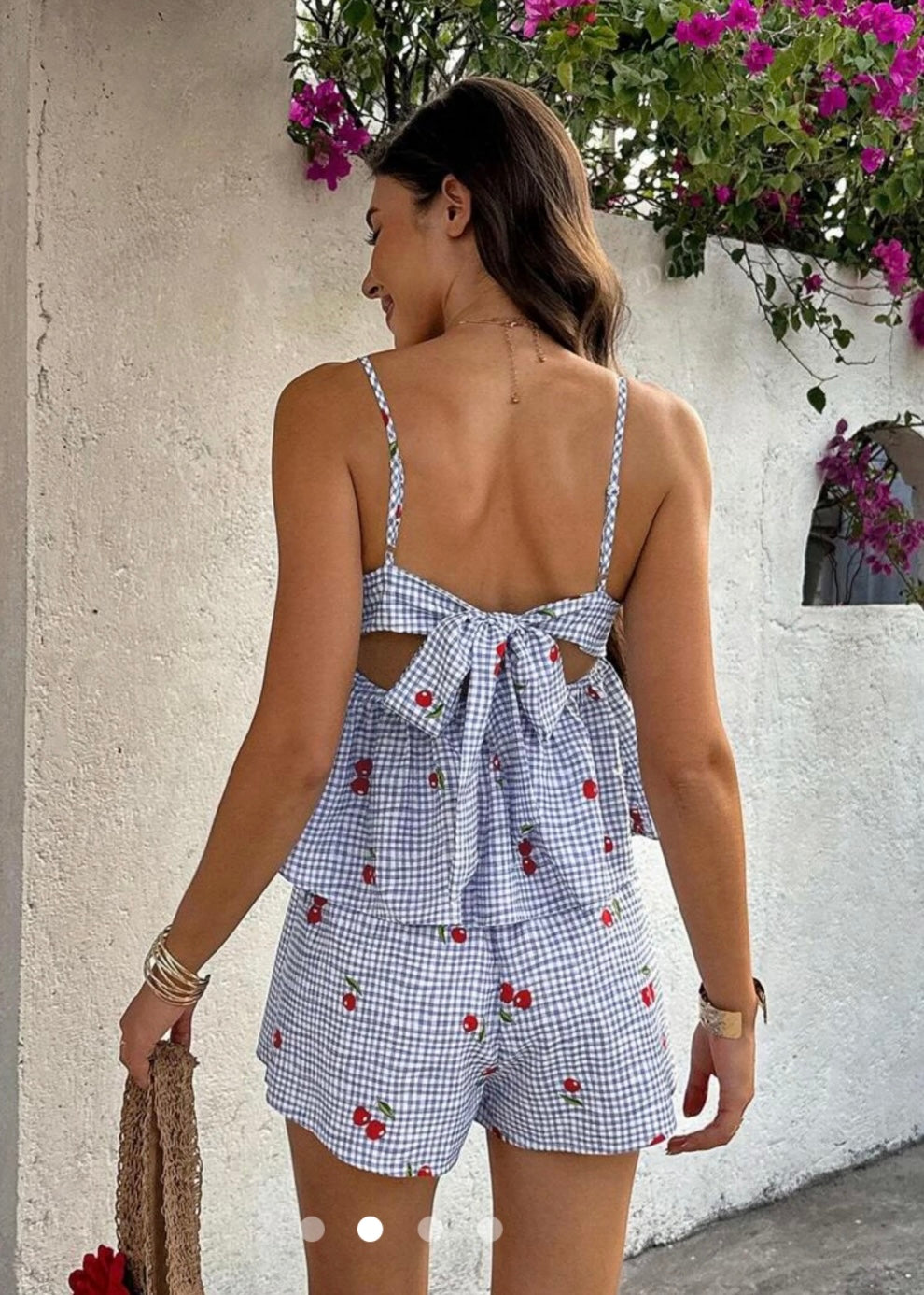 2 Pc Set - Cherry Printed Co-ord Set with back Tie.
