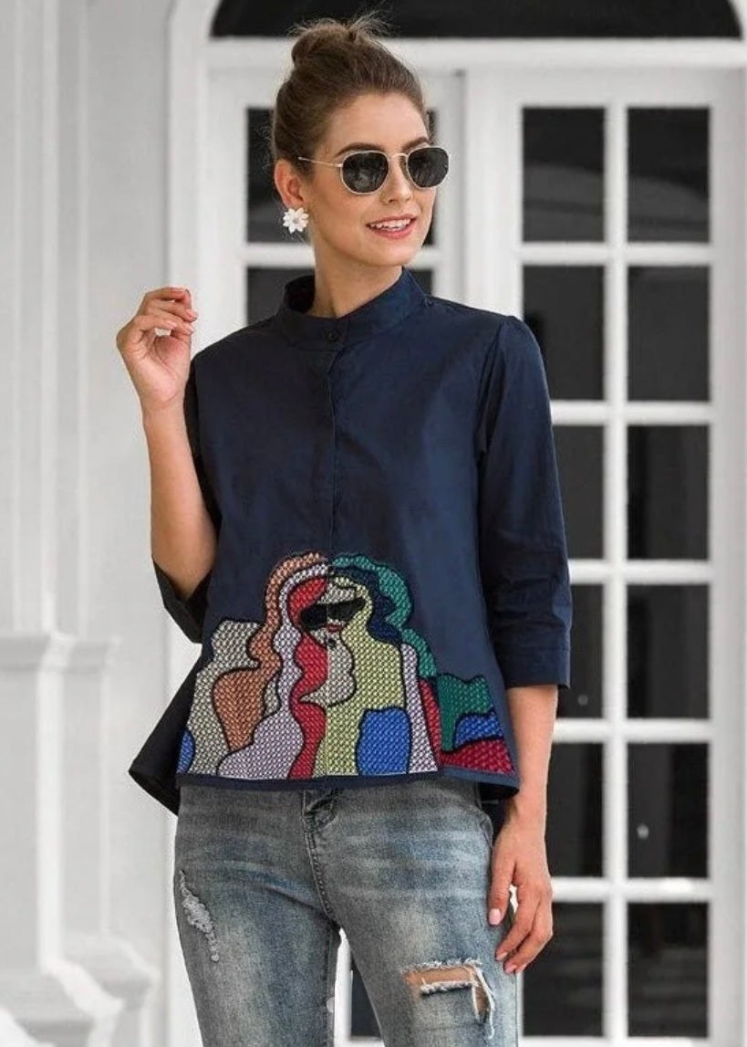 Cotton Shirt with Colorful Embroidery