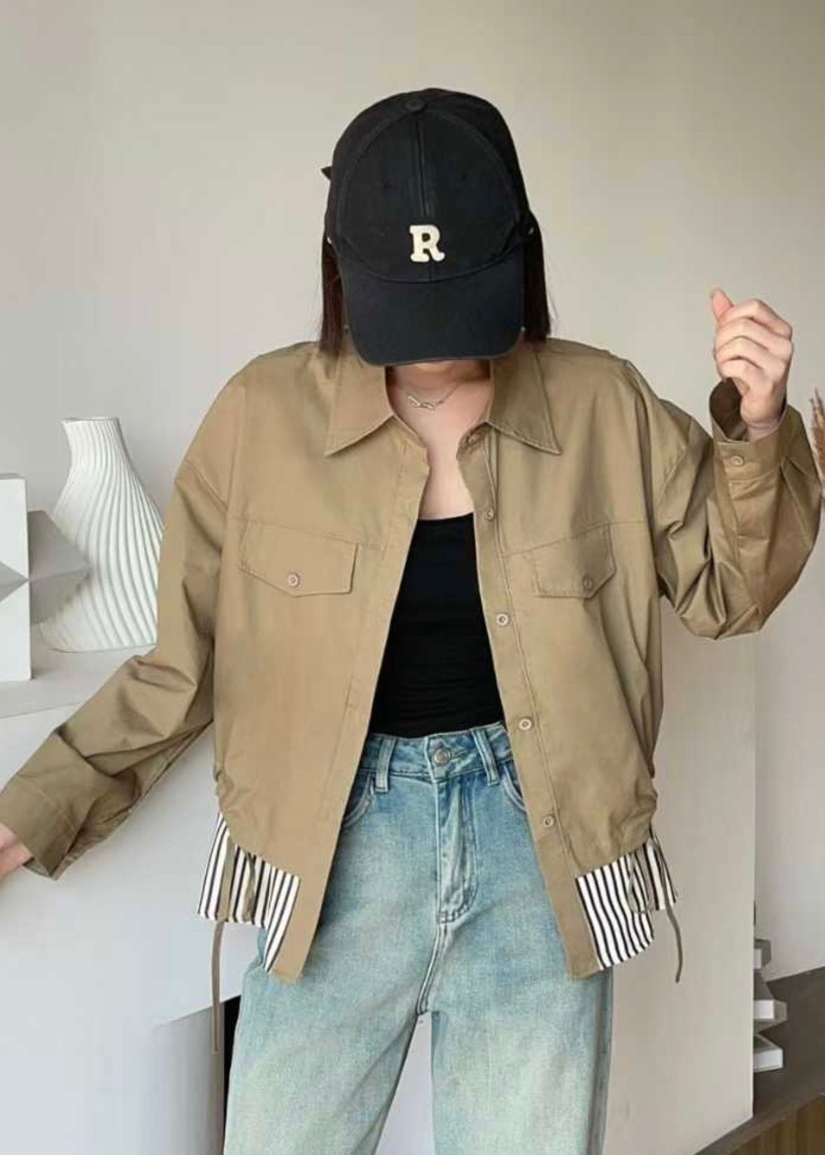 Smart Plain Shirt with Stripes on Edging