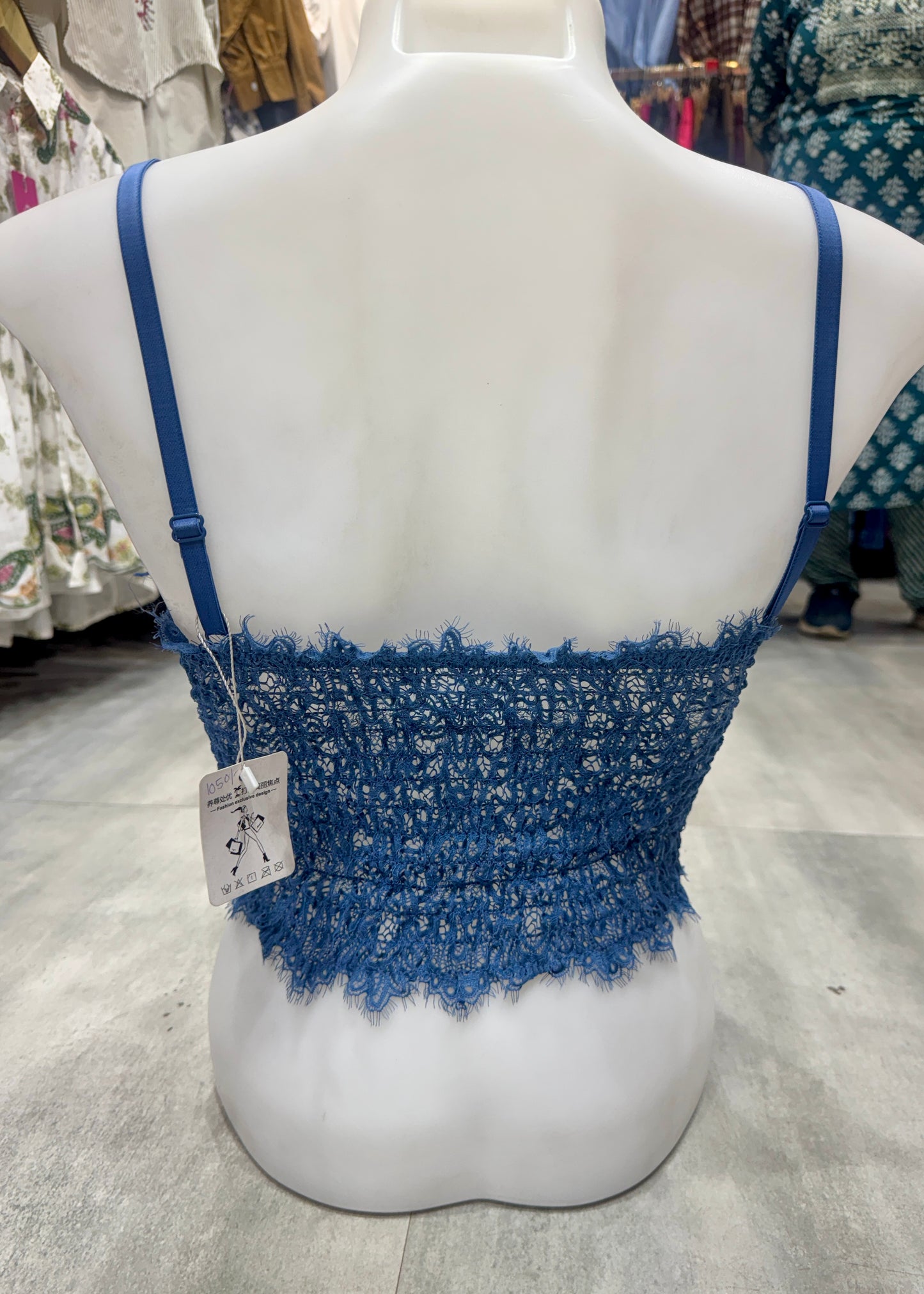 Stone Studded Light Denim Bralette