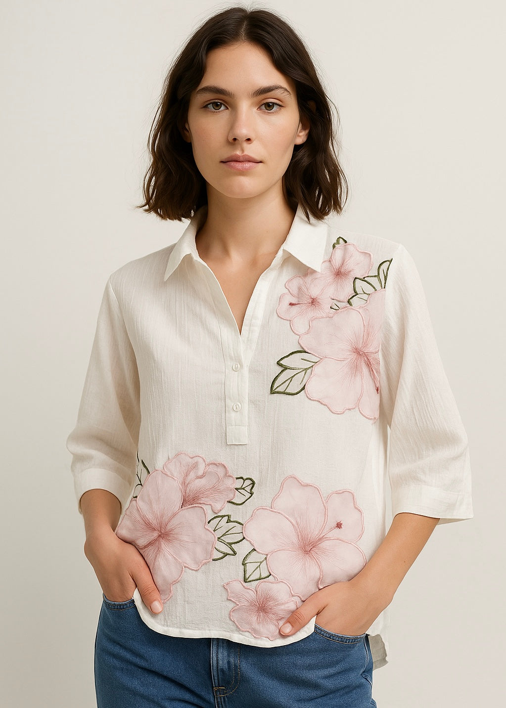 Fancy Floral Embroidered Shirt