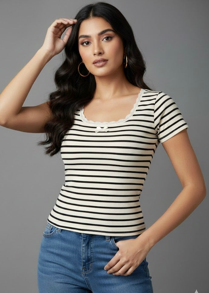 Fitted Striped Padded Top