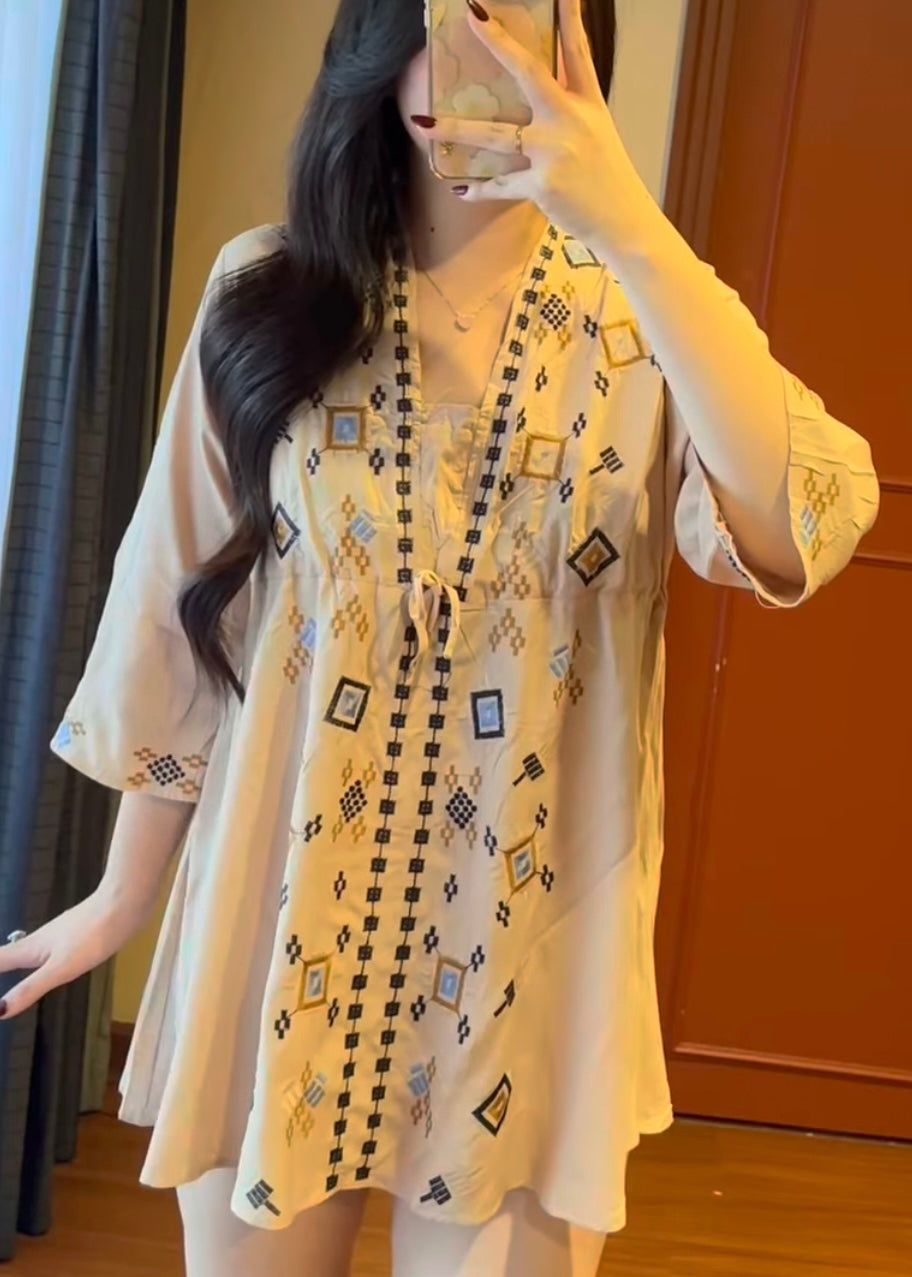 Embroidered Tunic with Adjustable Waist Band.