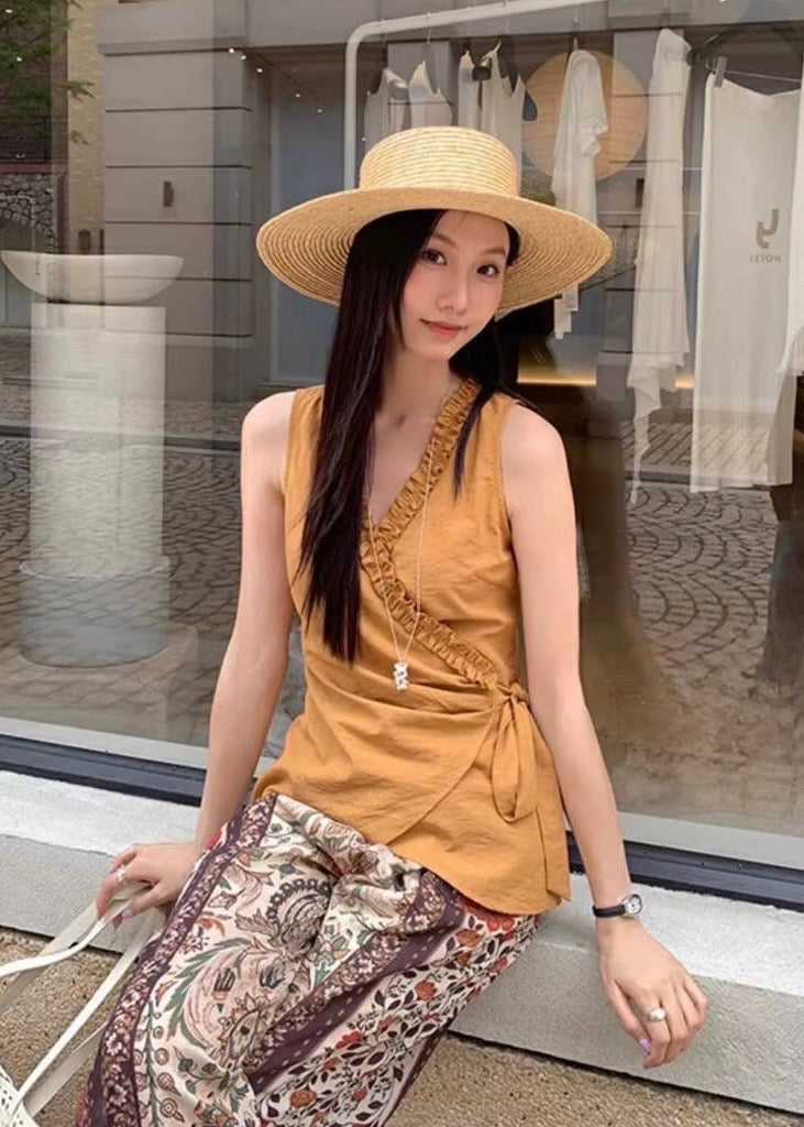 Plain Wrap Around Top with Frill Detailing