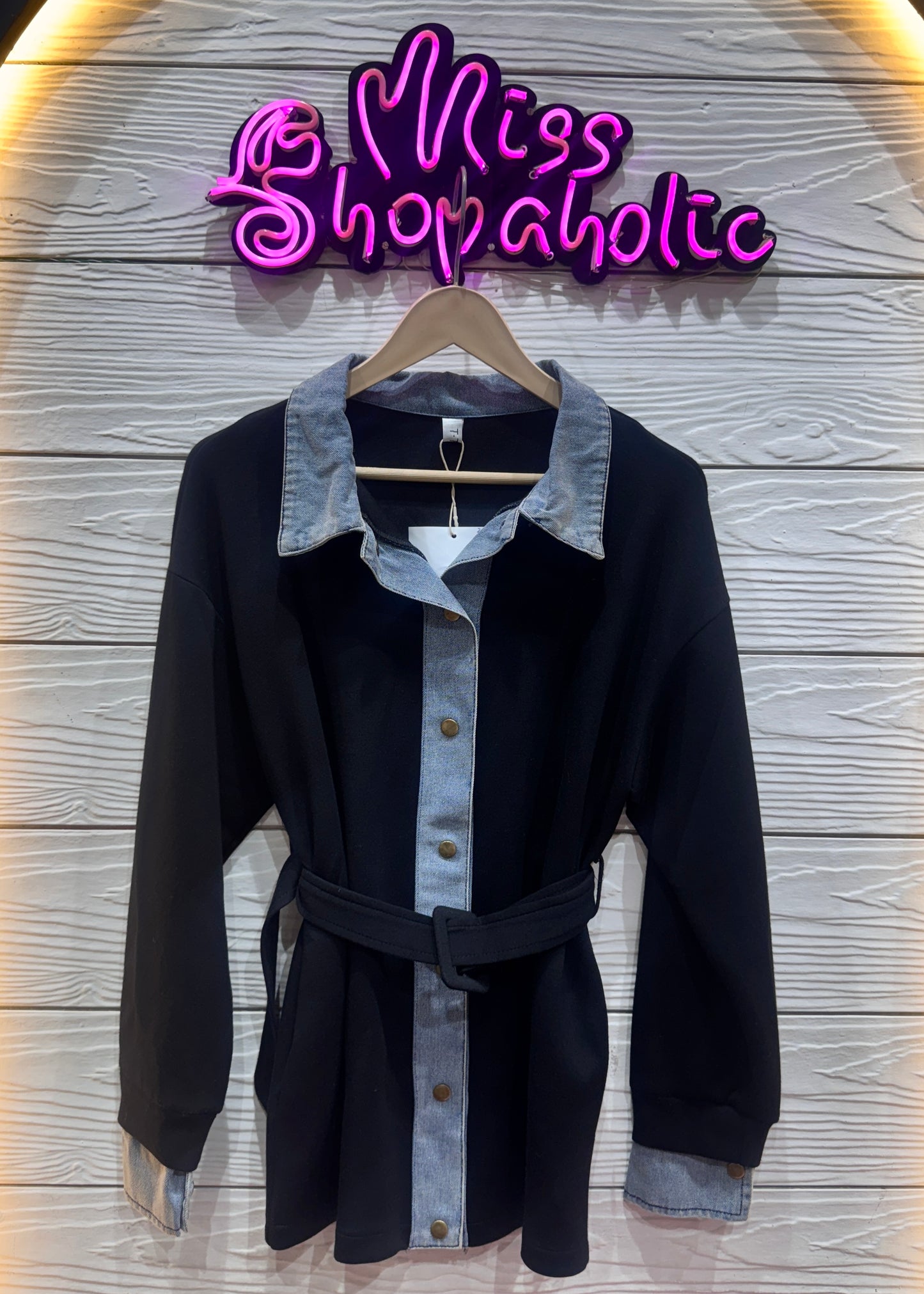 Soft Shirt with Denim Detailing & Belt