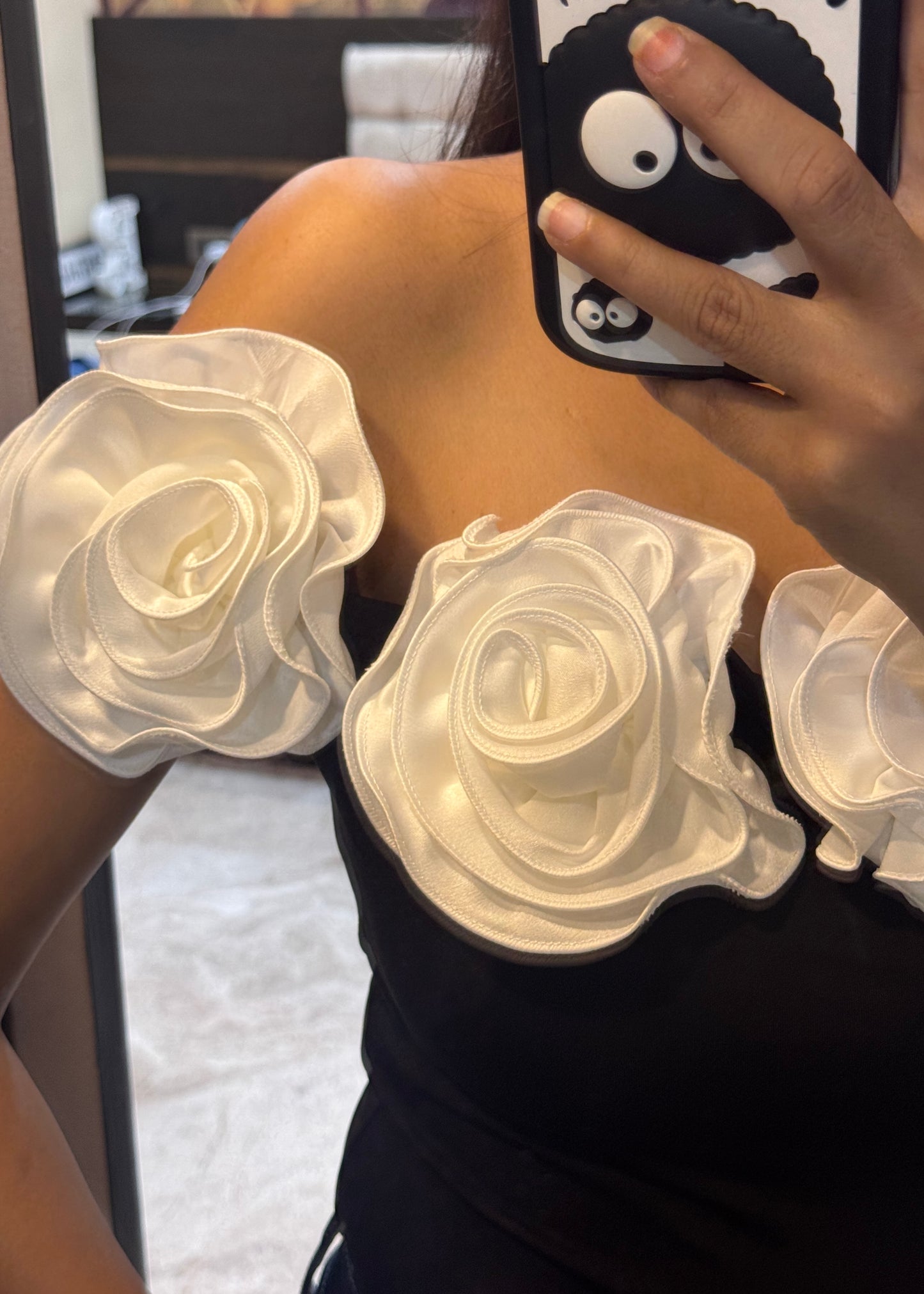 Partywear Bodysuit Top with Floral Neckline