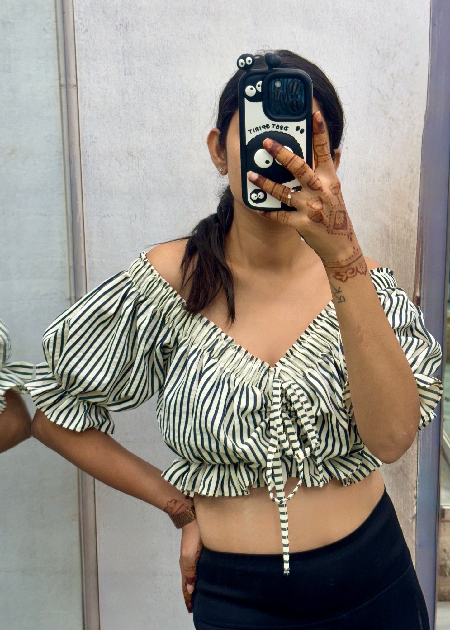 Striped Boat Neck Crop Top