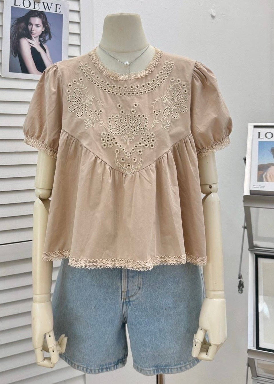 Cute Schiffli Style Peplum Top