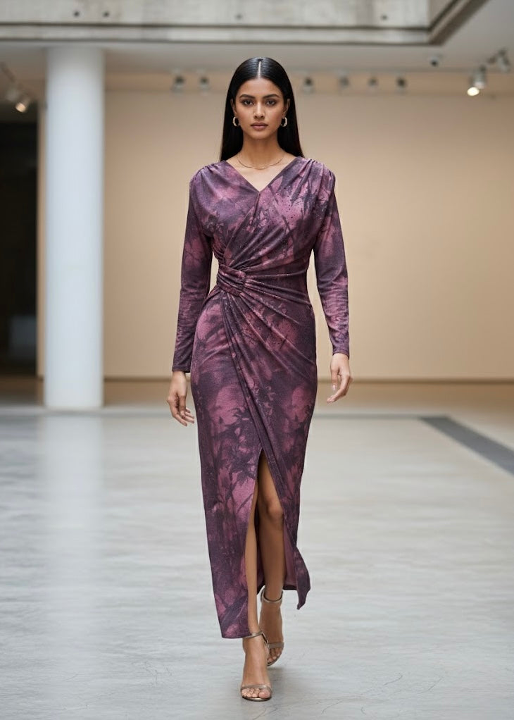 Marble Printed Snatched Waist Party Dress