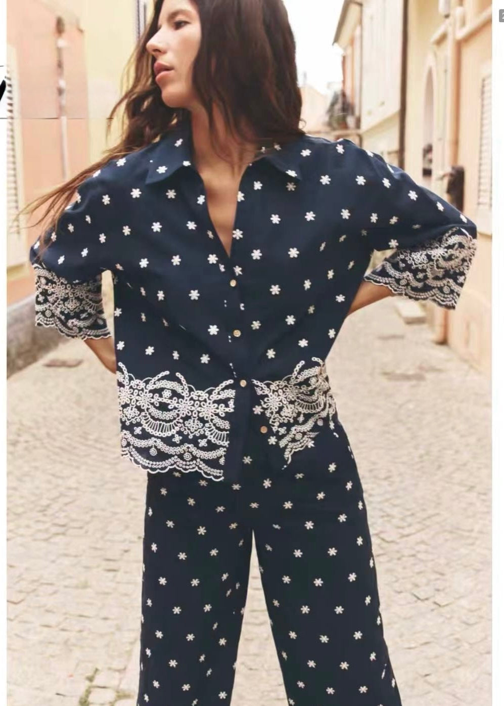 2 Pc Oversized Embroidered Shirt Set
