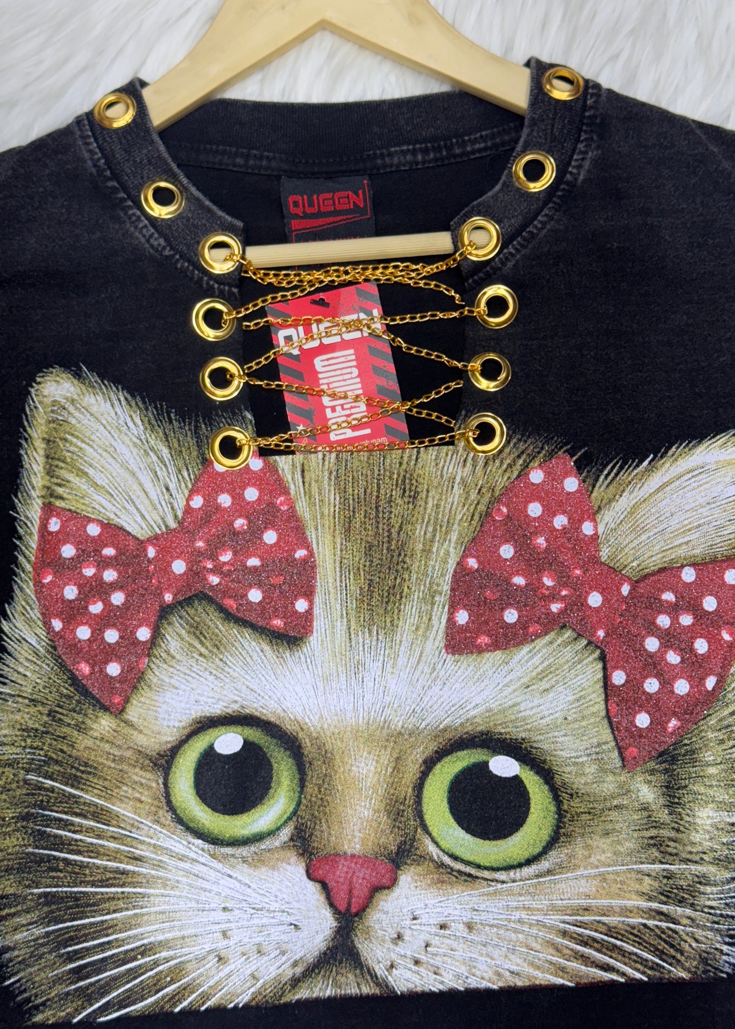 Cat Face Printed Oversized Crop T-shirt.