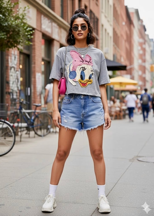 Duck Patchwork Oversized Crop T-shirt