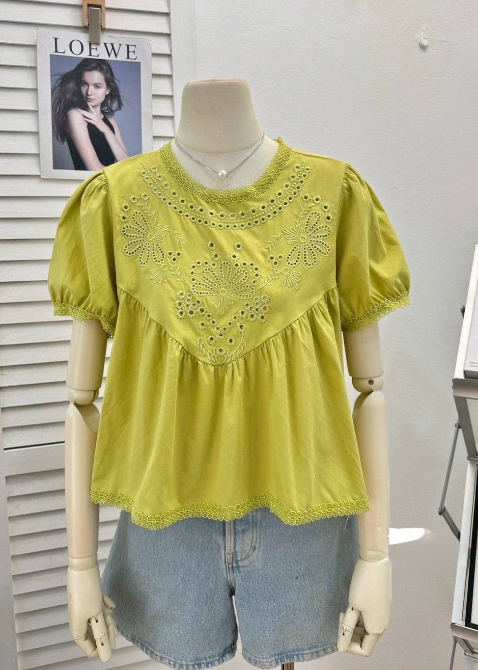 Cute Schiffli Style Peplum Top