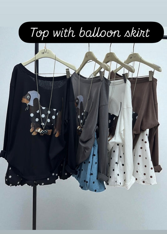 2Pc Set - Oversized T-shirt with Polka Dot Skirt