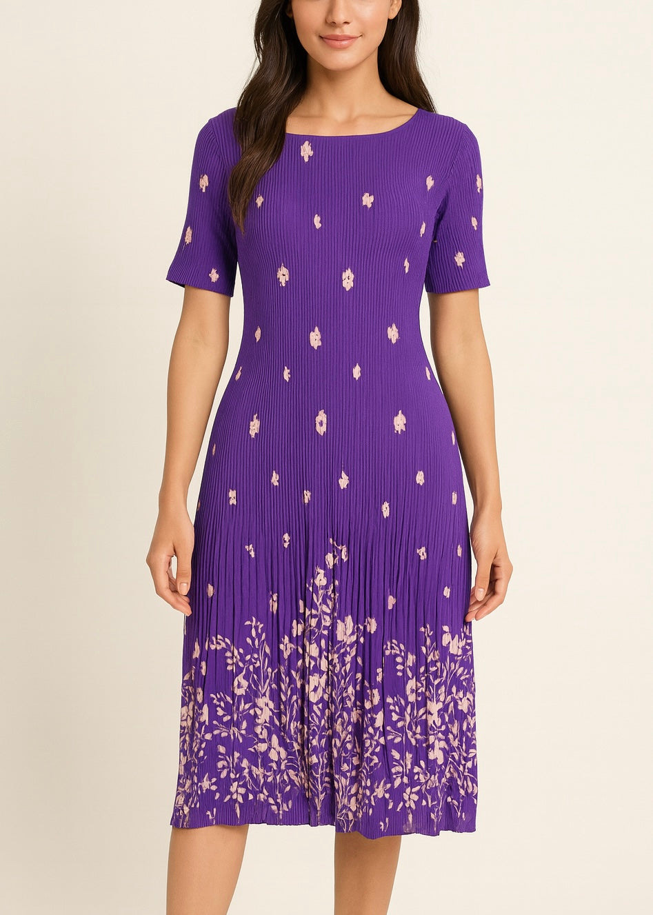 Printed Pleated Midi Dress (P)