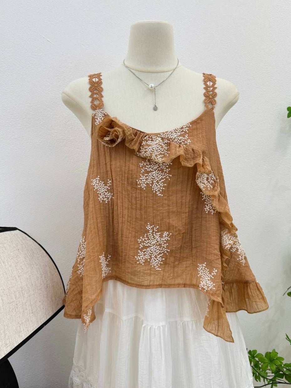Embroidered Asymmetrical Peplum Top