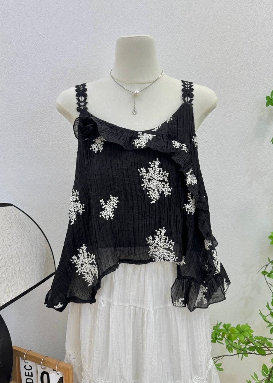 Embroidered Asymmetrical Peplum Top