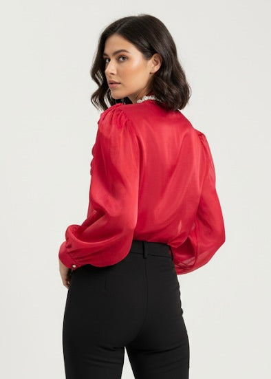 Partywear Shirt with 3D Flowers and Pearl Work