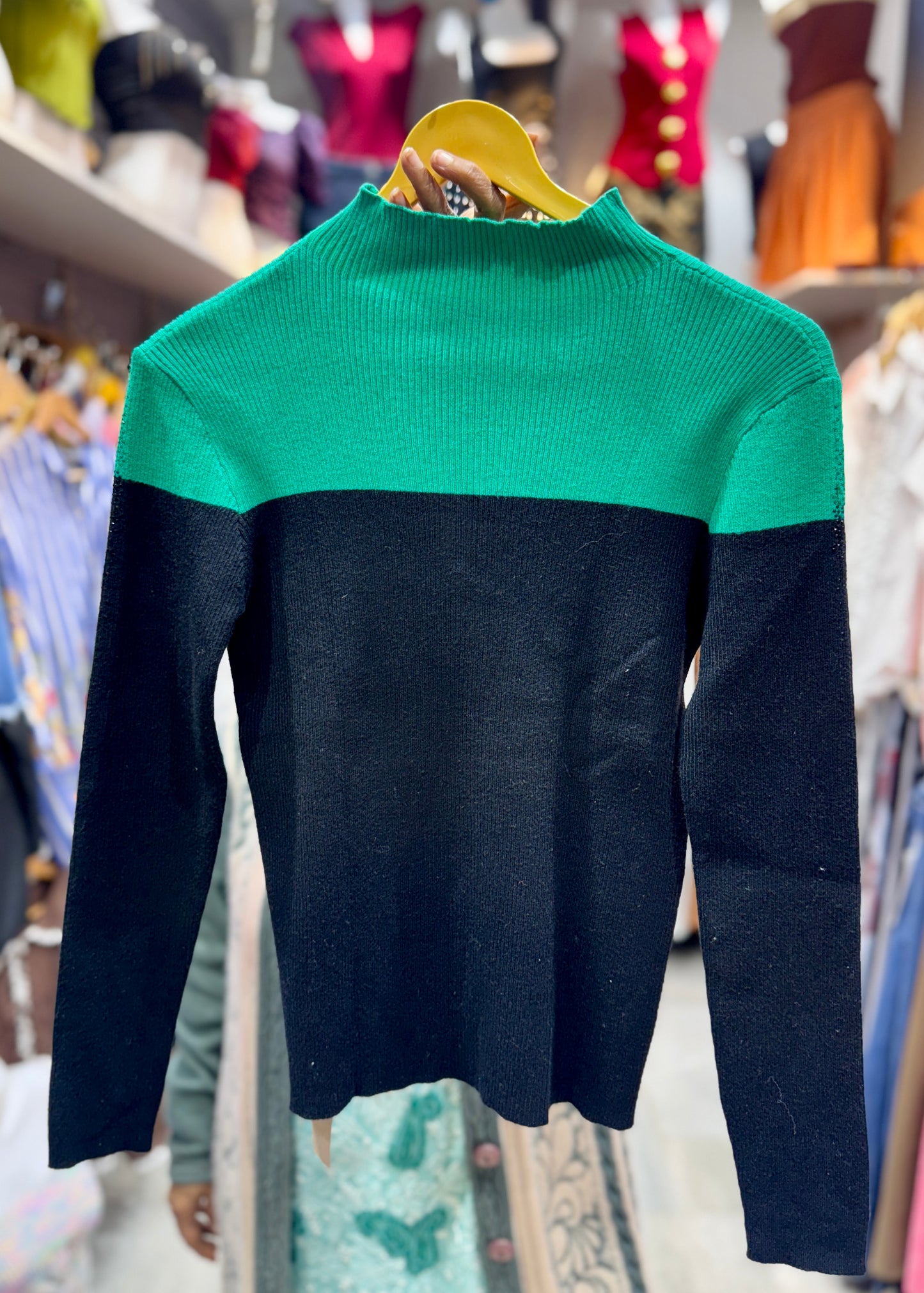 Two Shaded Stone Studded High Neck Top