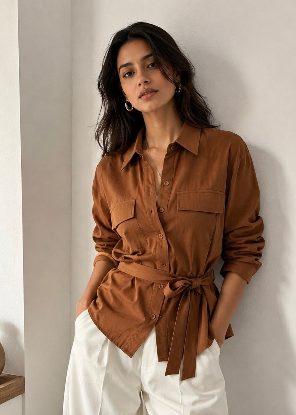 Classic Plain Shirt with Belt