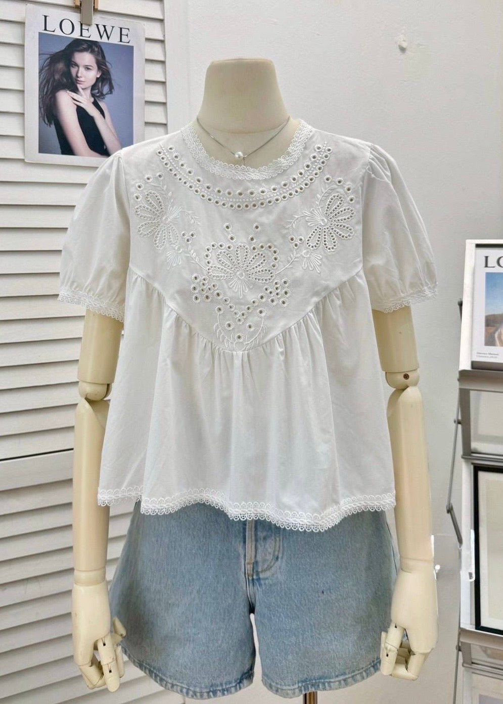 Cute Schiffli Style Peplum Top