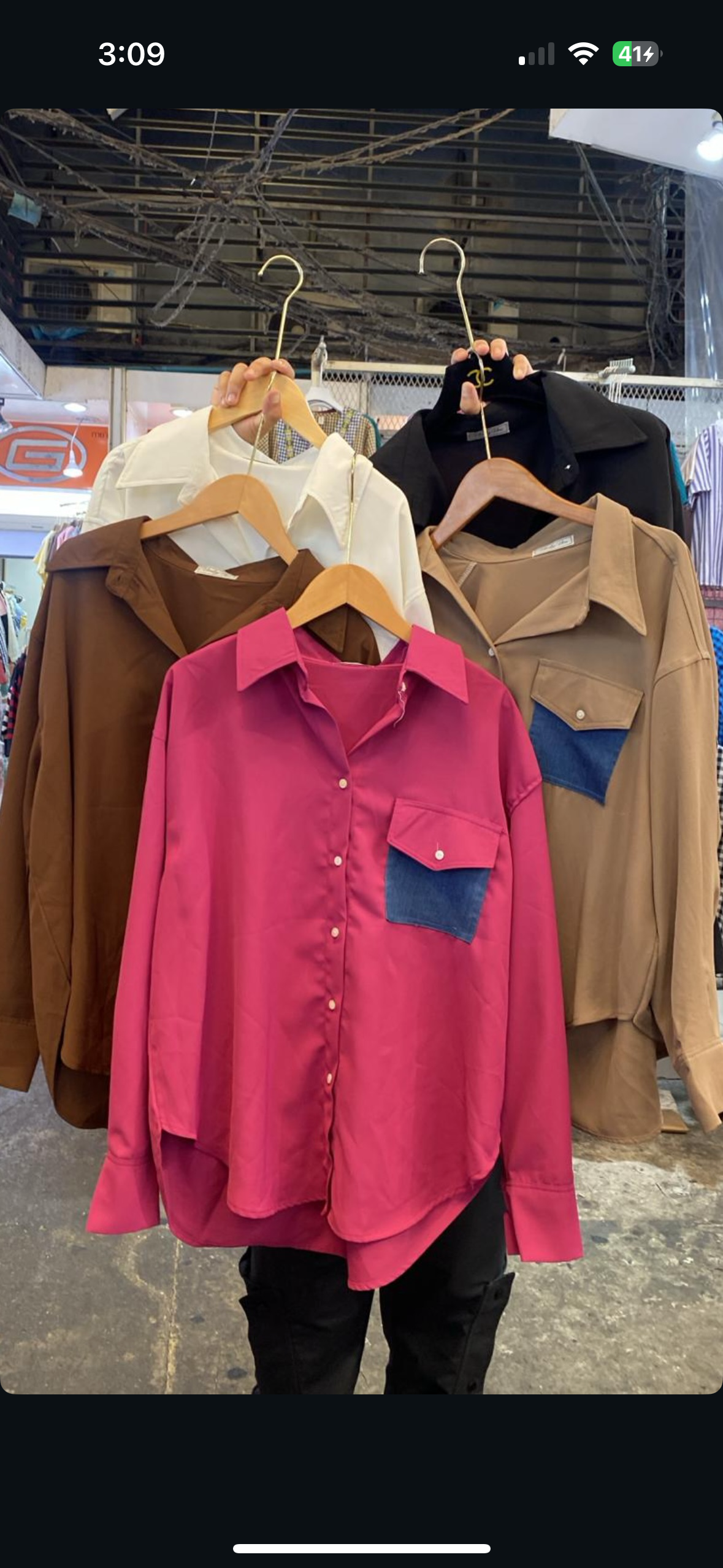 Plain Shirt with Denim Pocket