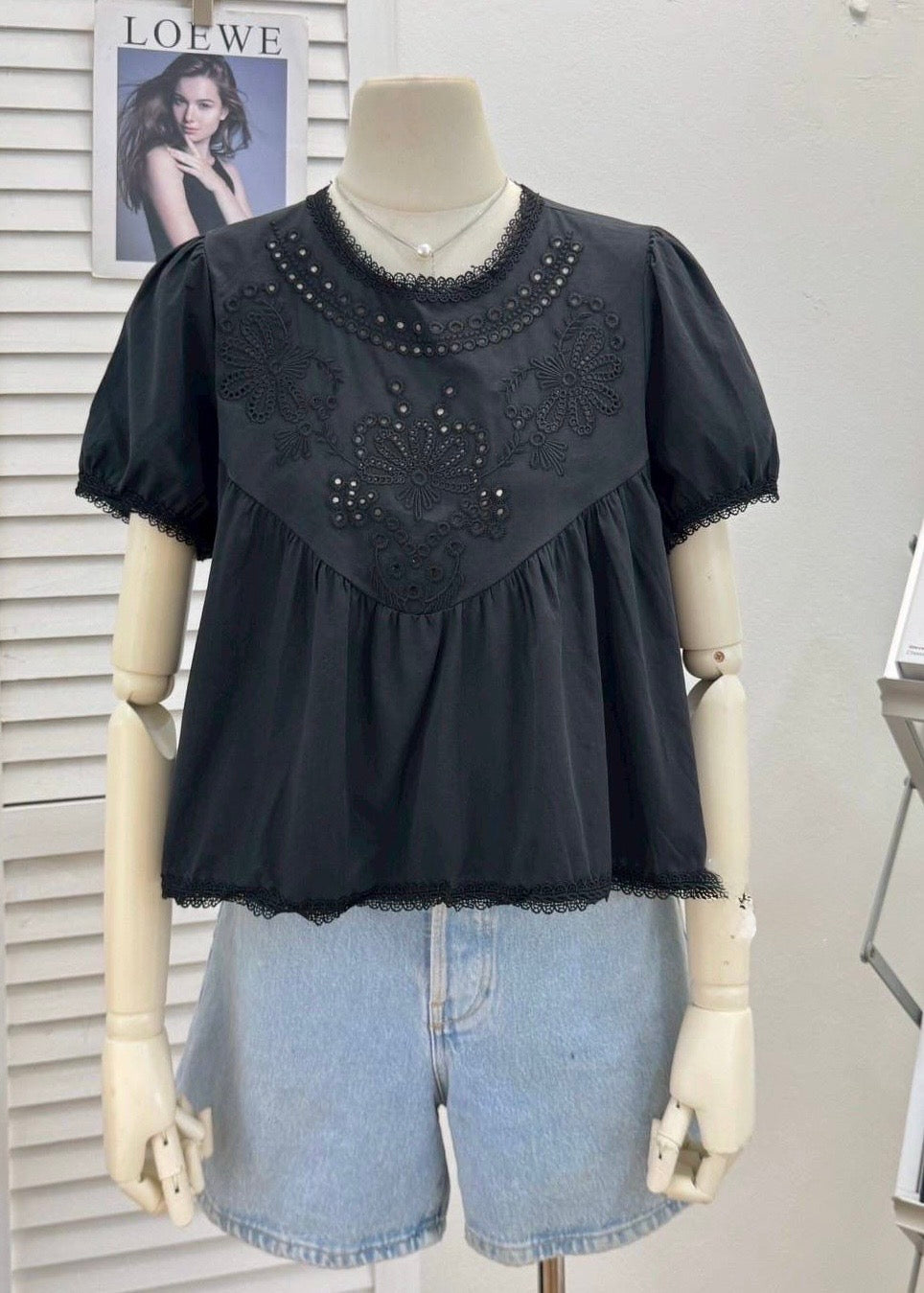 Cute Schiffli Style Peplum Top