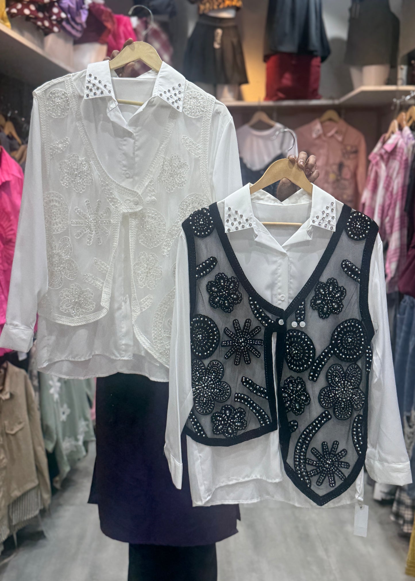 2 Pc Shirt and Net Waist Coat Set