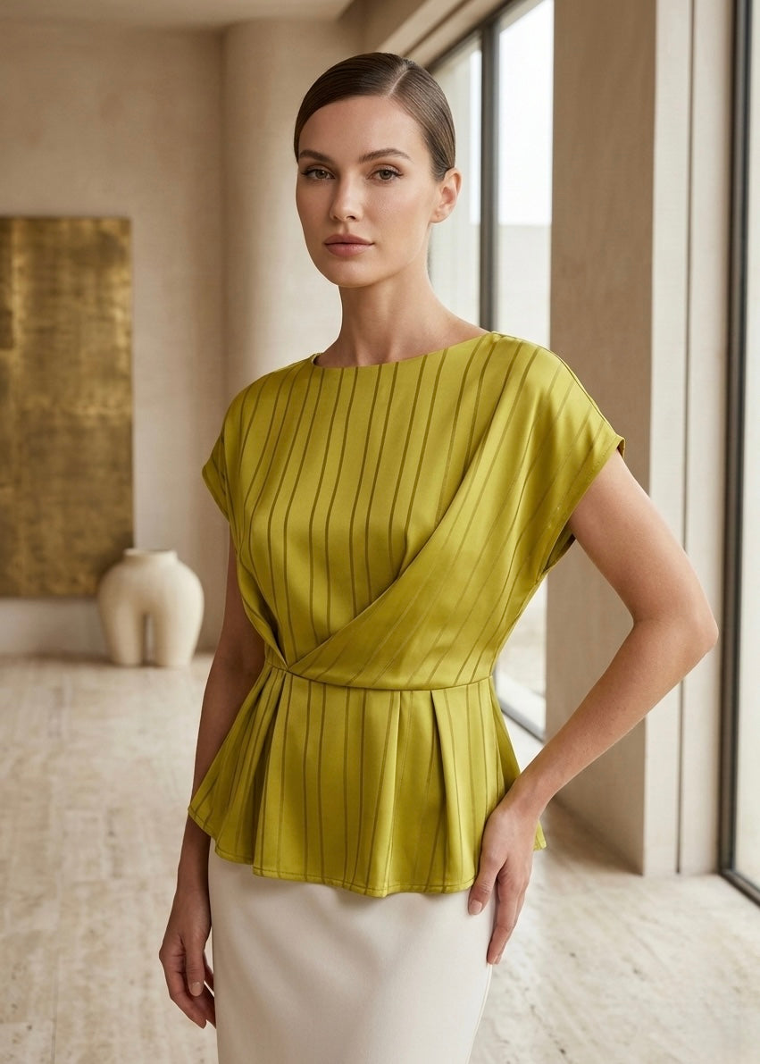 Striped Satin Peplum Top