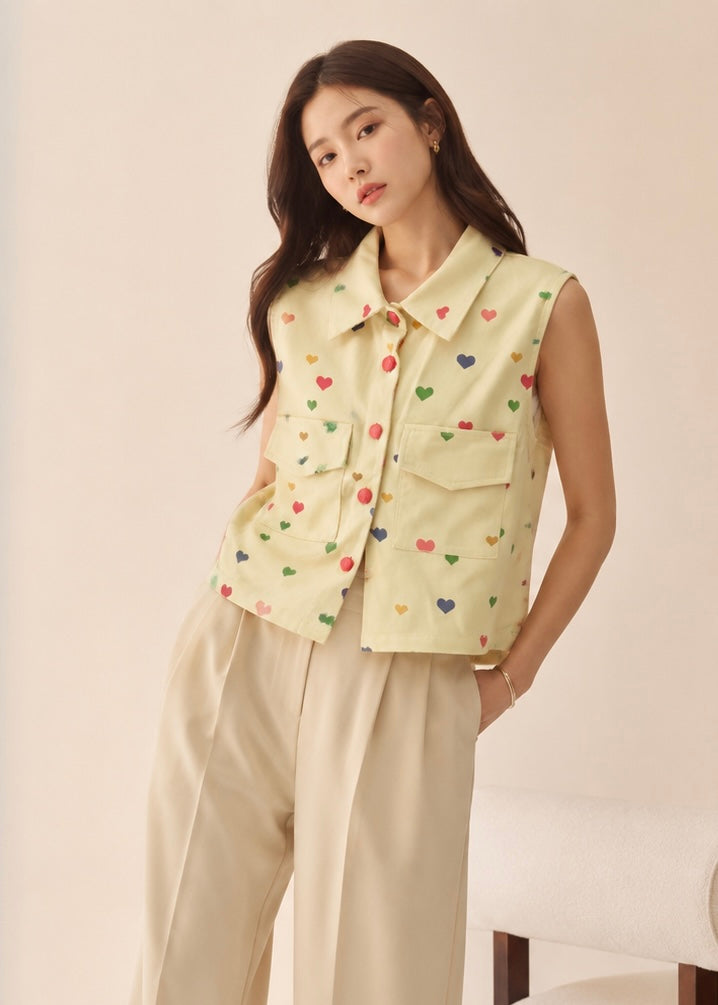 Cute Heart Printed Waist Coat Shirt