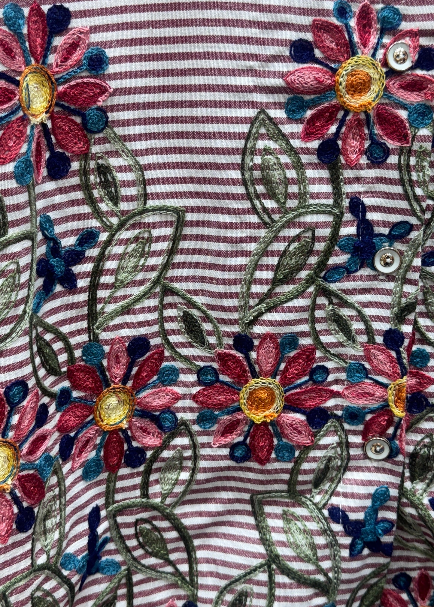 Striped Shirt with Floral Embroidery