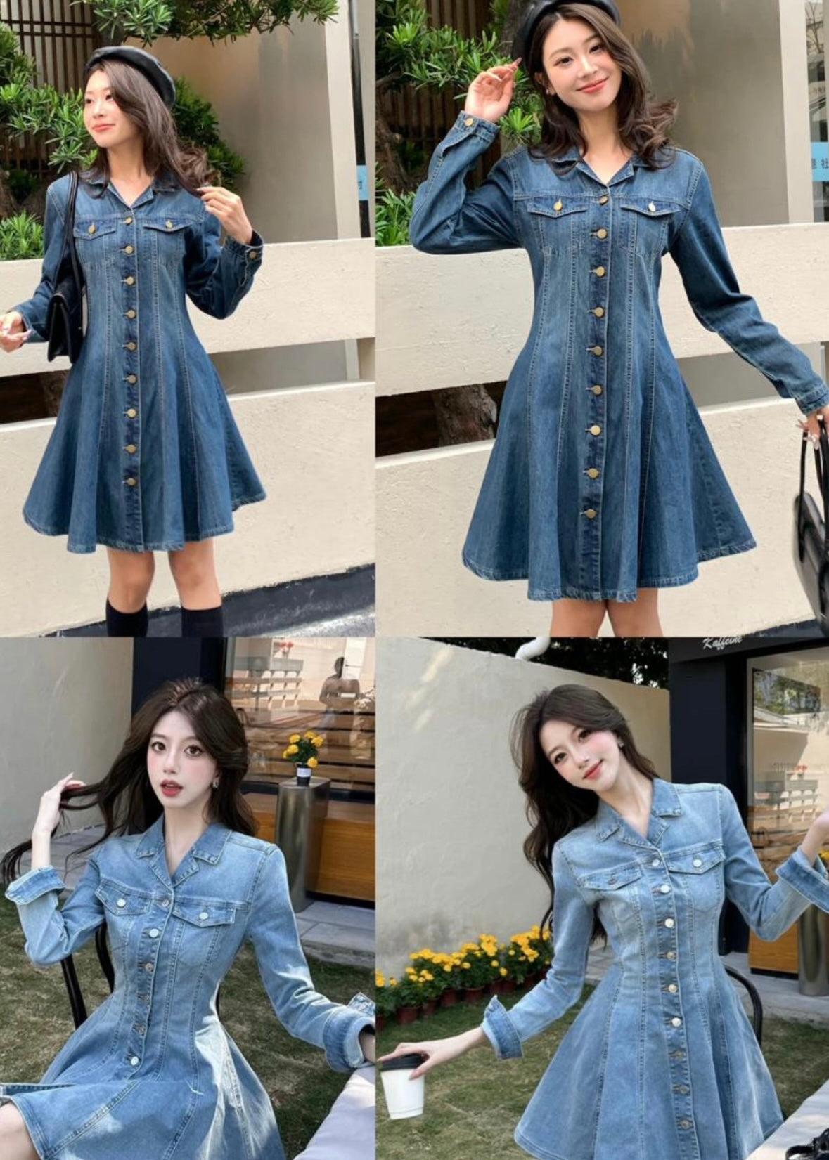 Fit & Flare Denim Dress with Belt