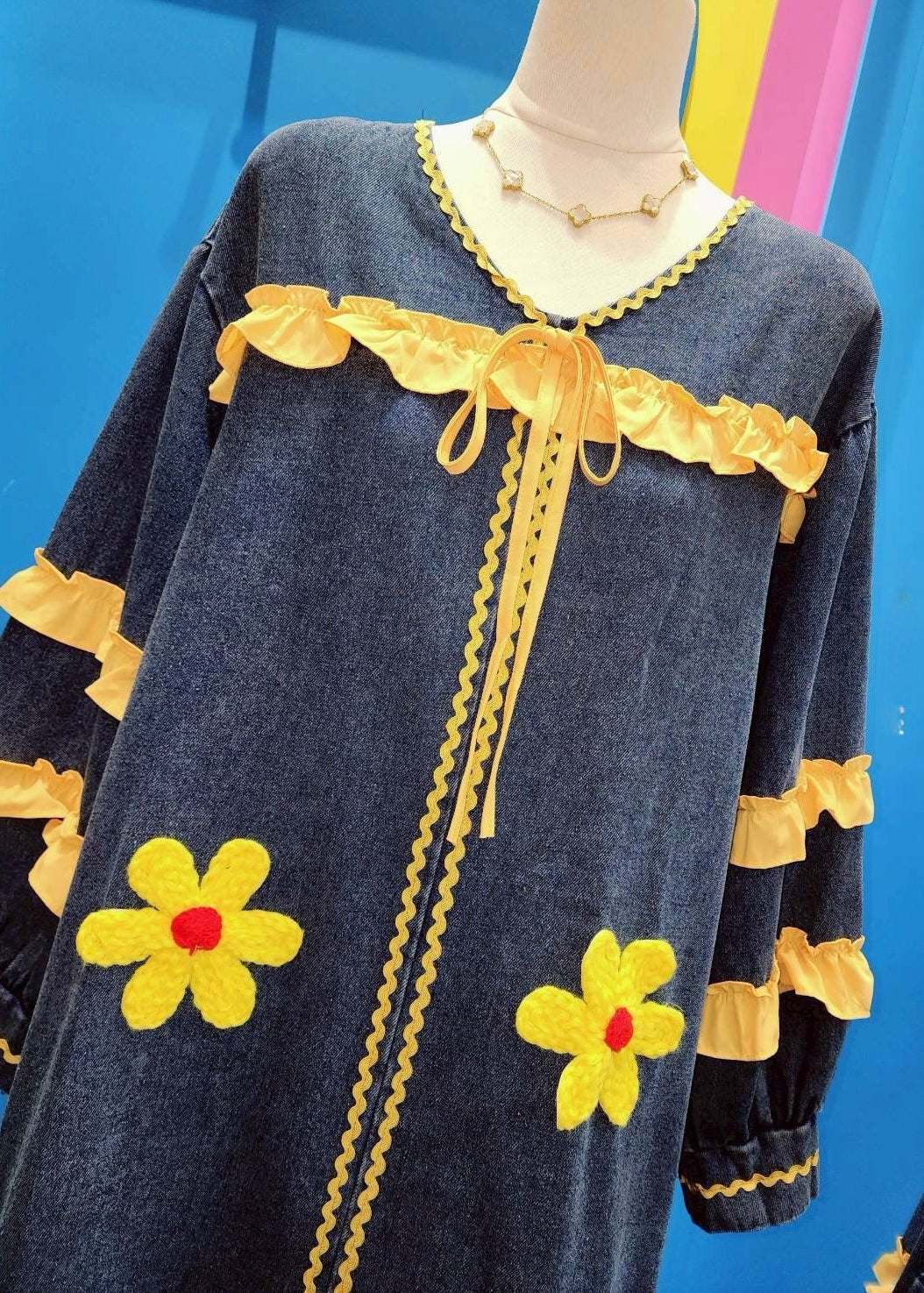 Light Denim Dress with Flowers