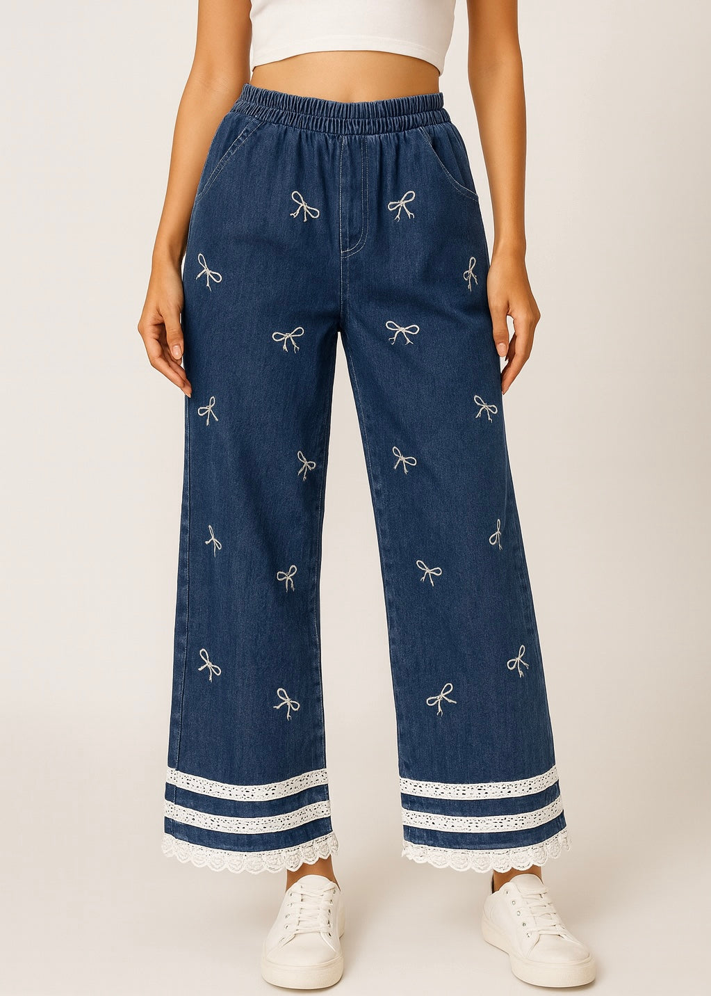 Bow Embroidered Denim Pant