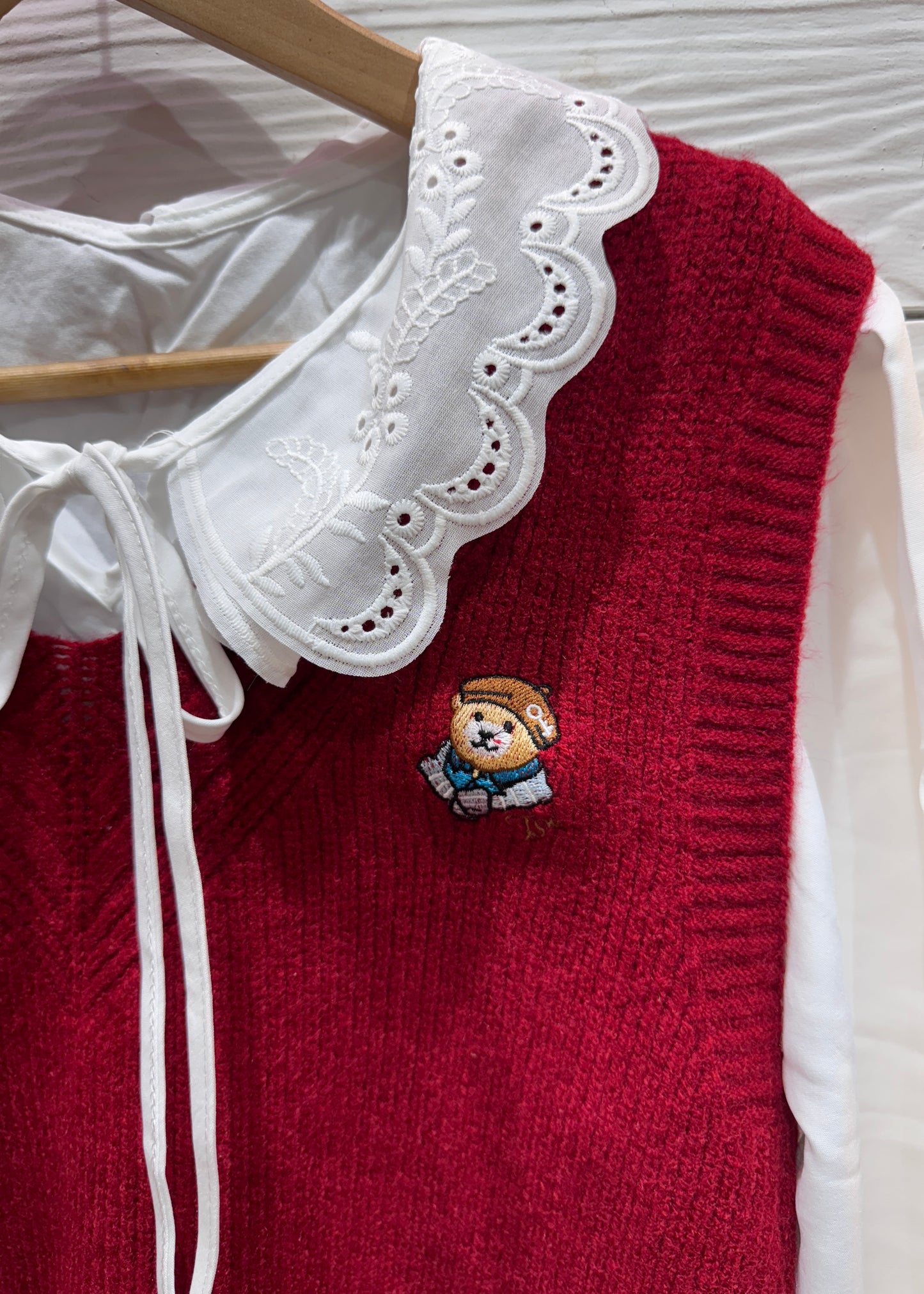 2 Pc Set - White Shirt with Sleeveless Sweater