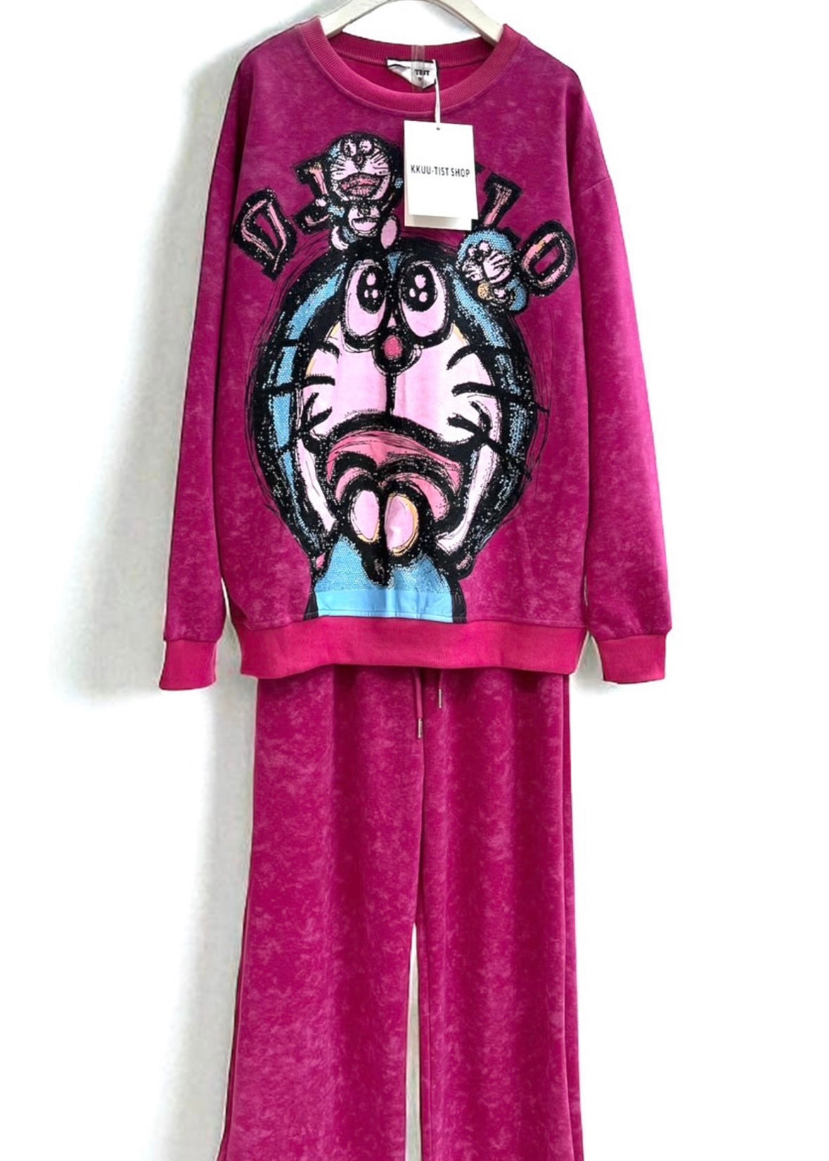 2 Pc Set - Doraemon Printed Oversized T-shirt & Pant set.