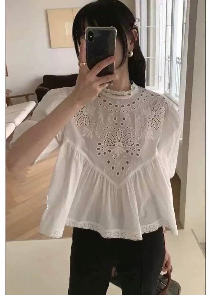 Cute Schiffli Style Peplum Top