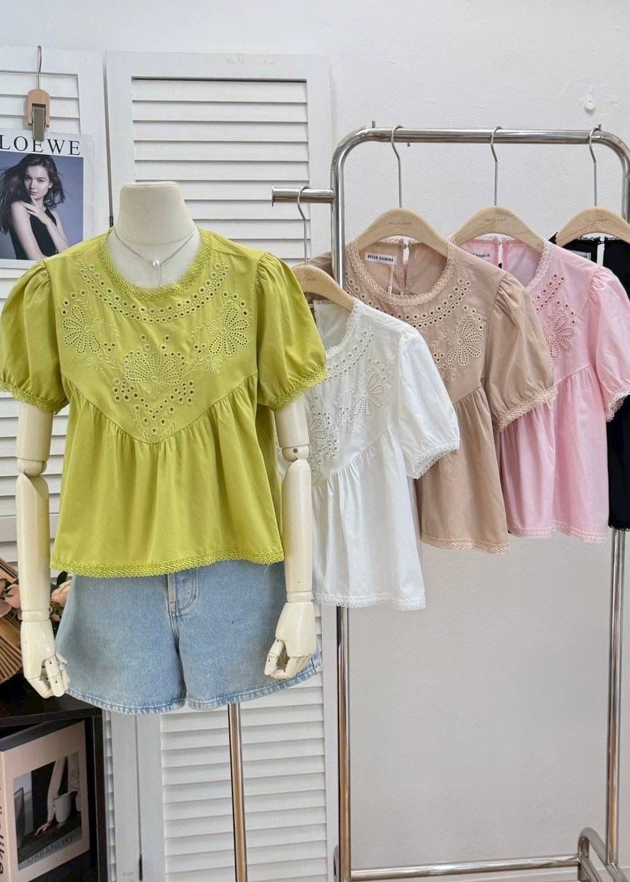 Cute Schiffli Style Peplum Top