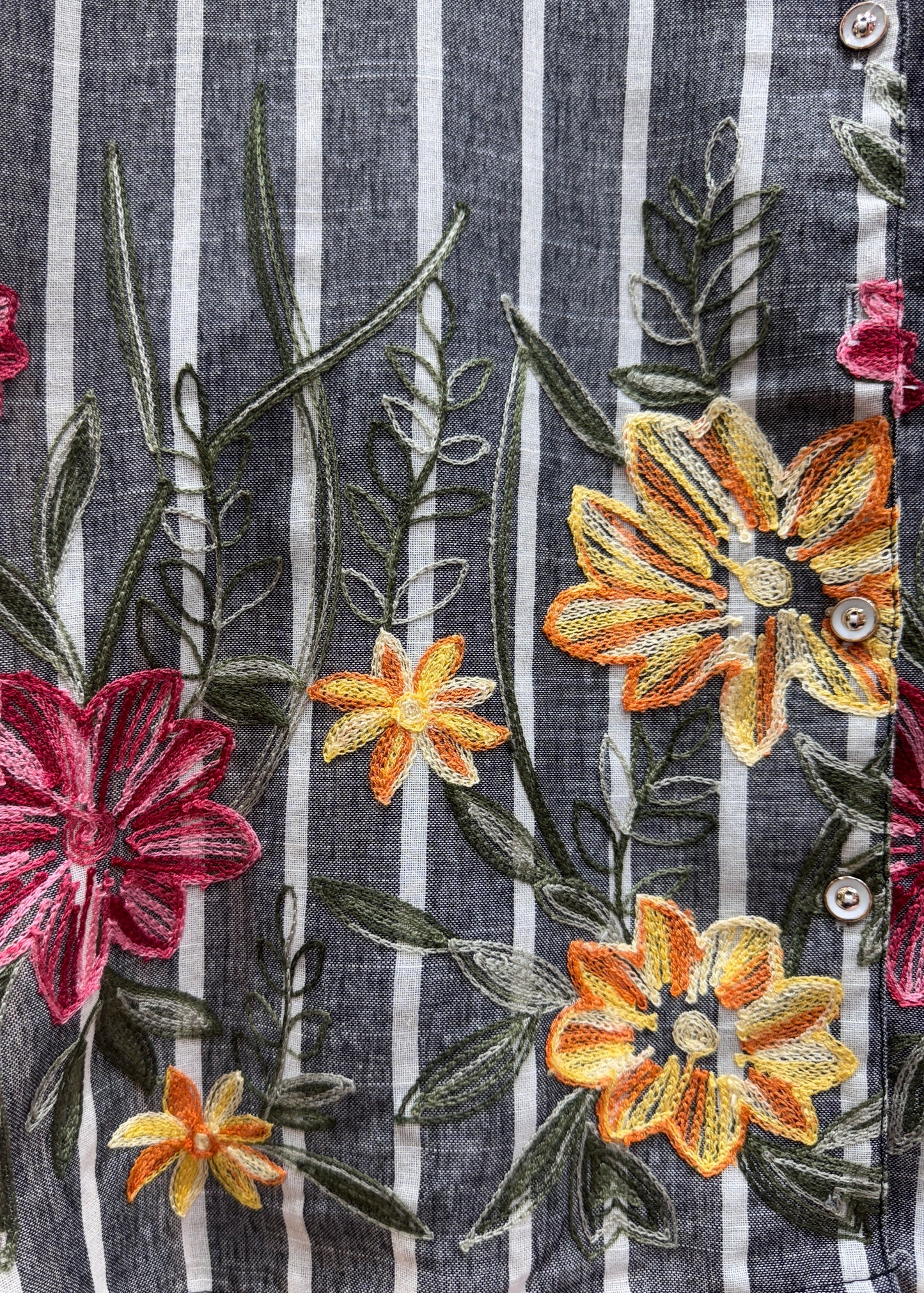 Striped Shirt with Floral Embroidery