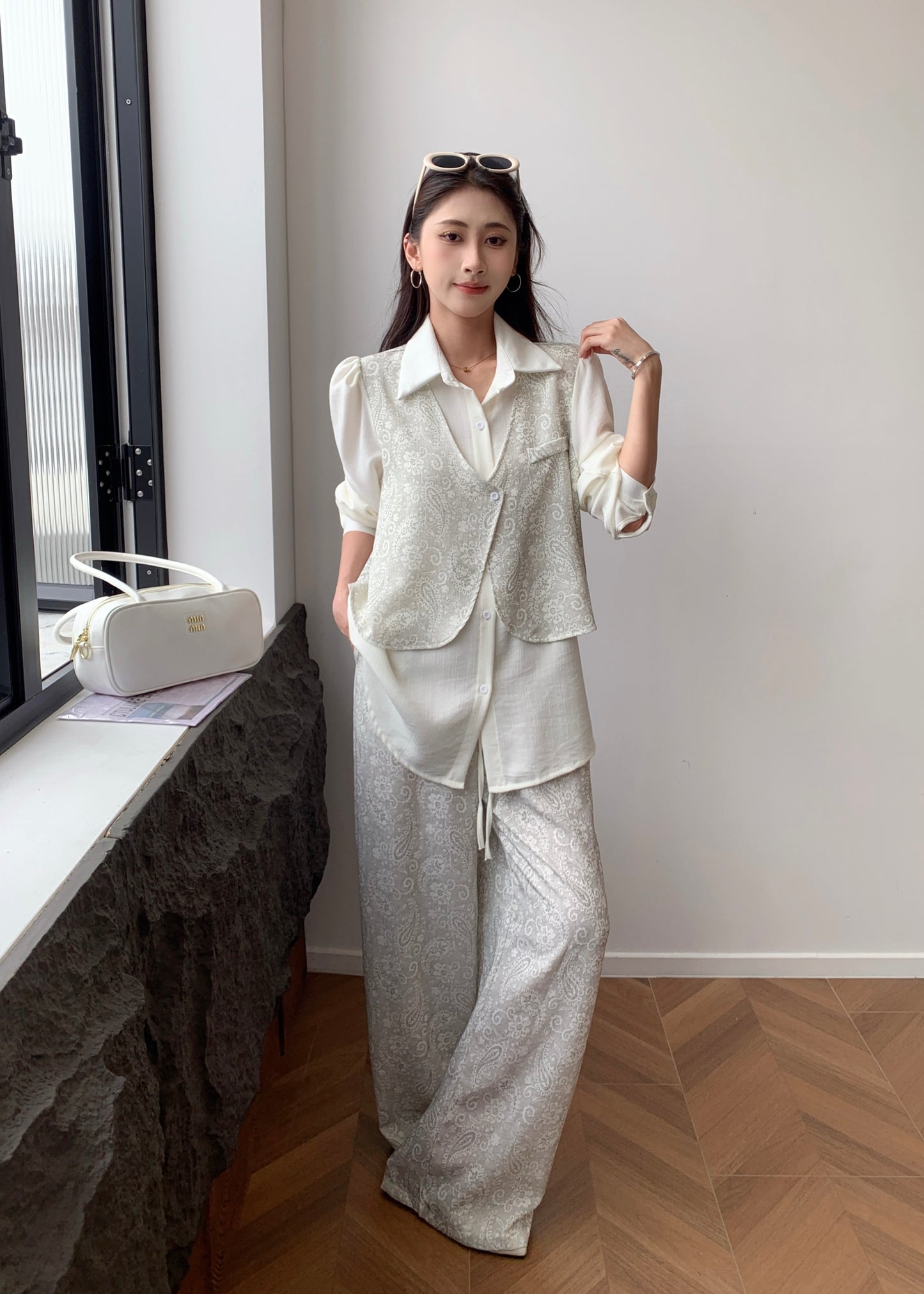 2 Pc Set - Oversized Shirt with attached Waist Coat & Matching Pant