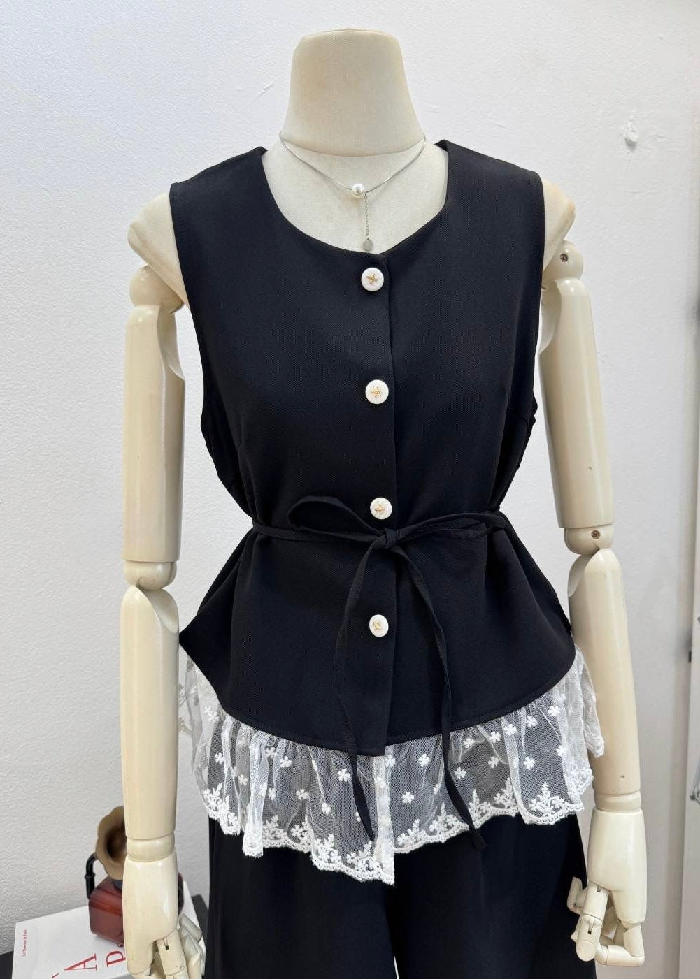 3 Pc Set - Shirt with Lace Hemline, Pants and Belt.