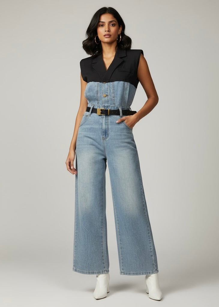 Denim Jumpsuit with Belt