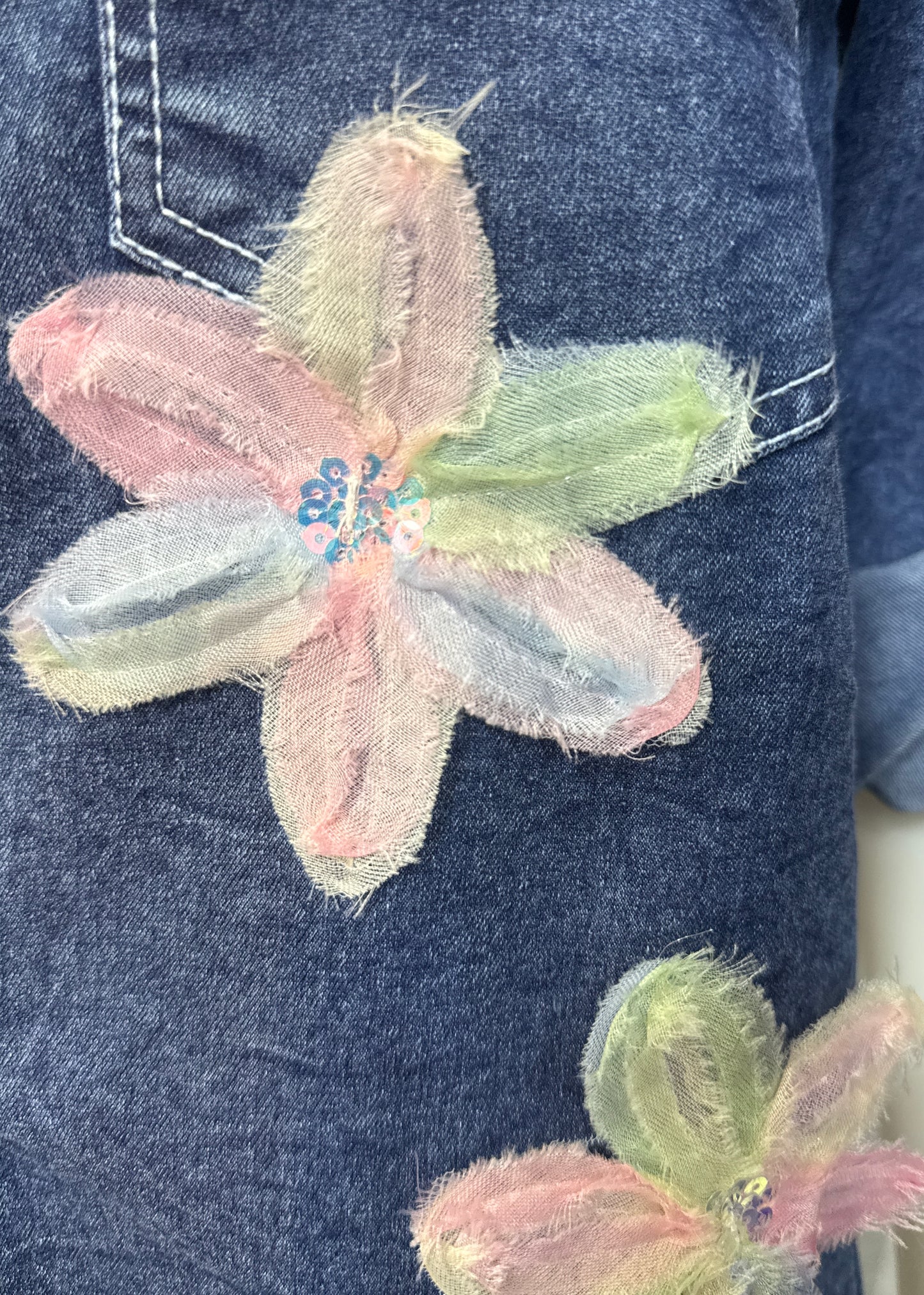 2 Pc Set - Embrllished Denim Shirt with Pant