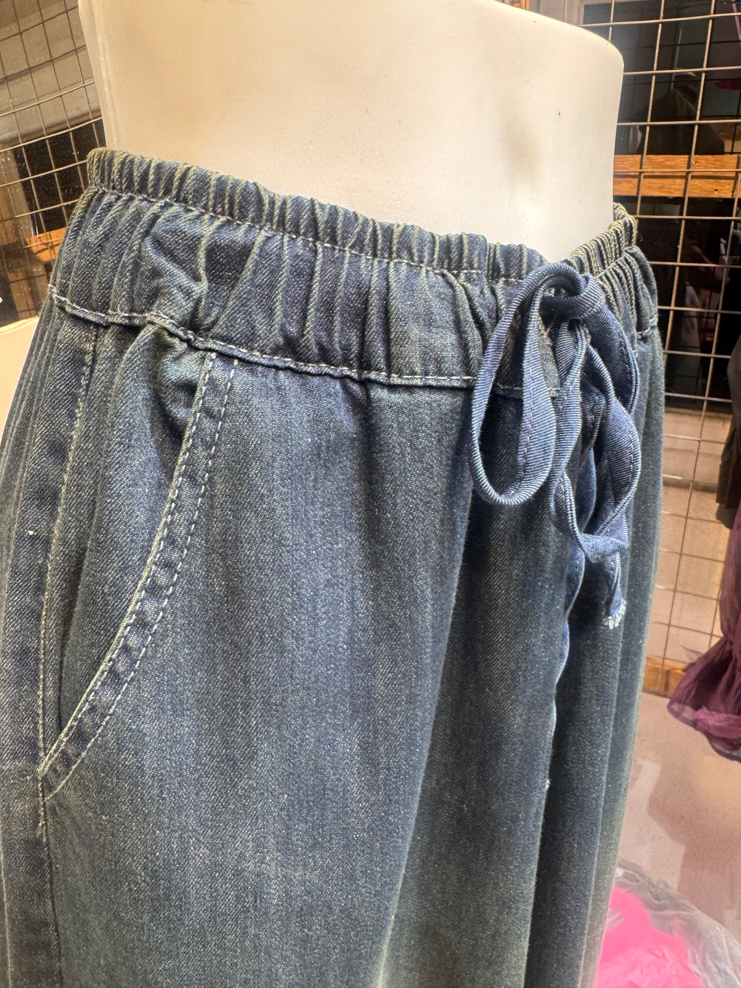 Wide Legged Denim Pant with Floral Embroidery