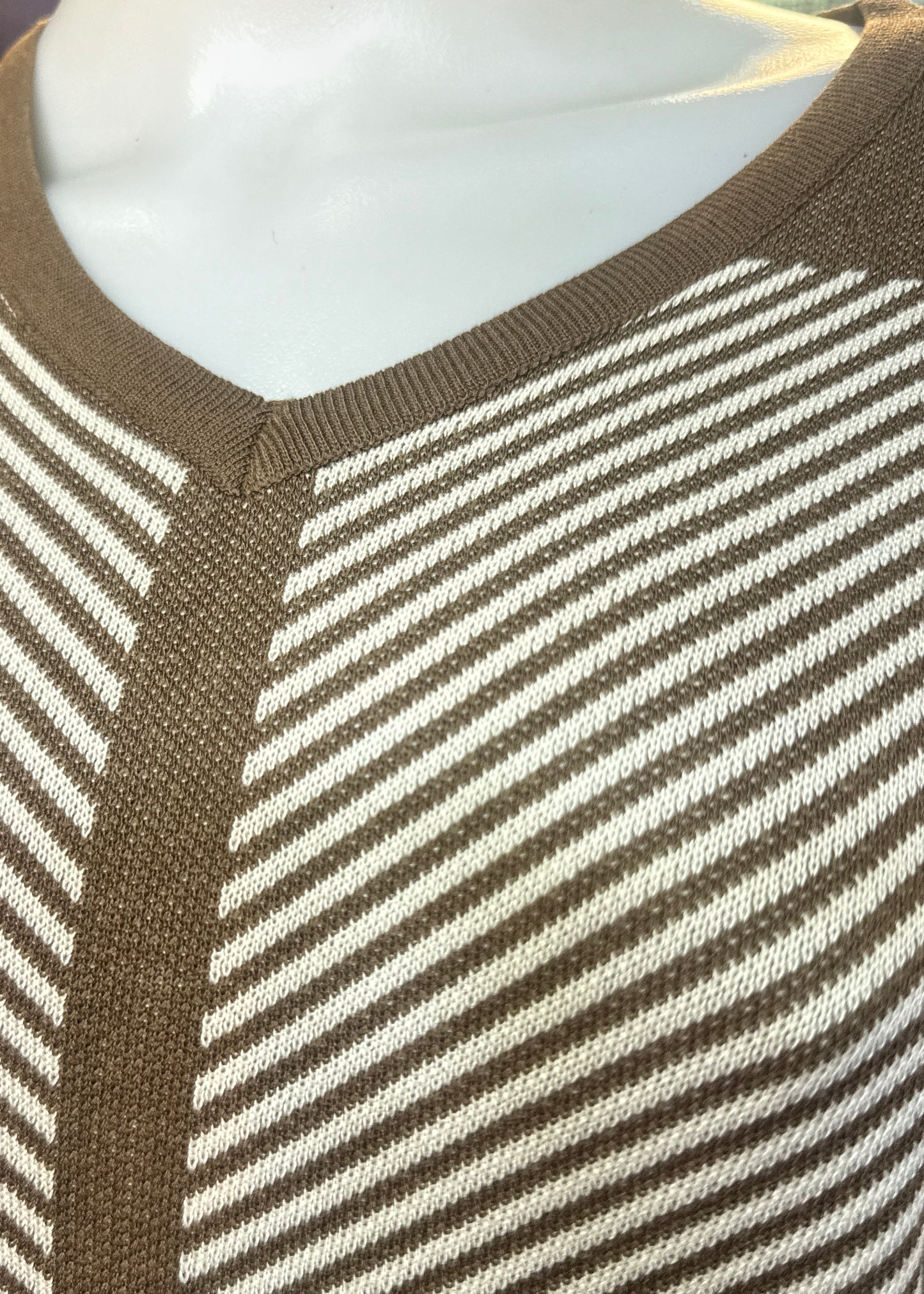 2 Pc Set - Striped Knitted Top with Plain Knitted Pant