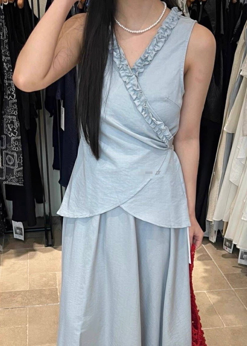 Plain Wrap Around Top with Frill Detailing
