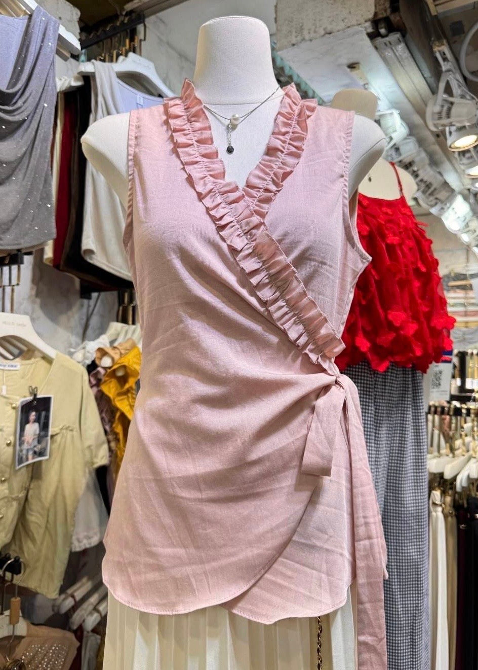 Plain Wrap Around Top with Frill Detailing