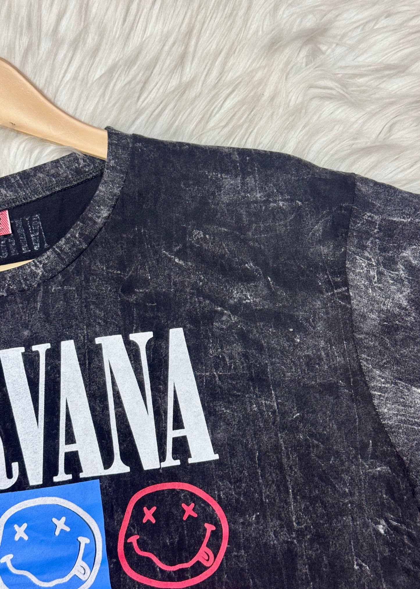 Grey Acid Wash Crop Oversized T-shirt (Nirvana)